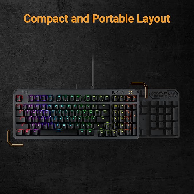 ASUS TUF Gaming K3 Gen II Wired USB Gaming Keyboard – 97-Key Compact Layout Optical-Mechanical Blue (Clicky) Switches PBT Keycaps Detachable Top Plate IP57 Waterproofing PC/Mac Support - Black