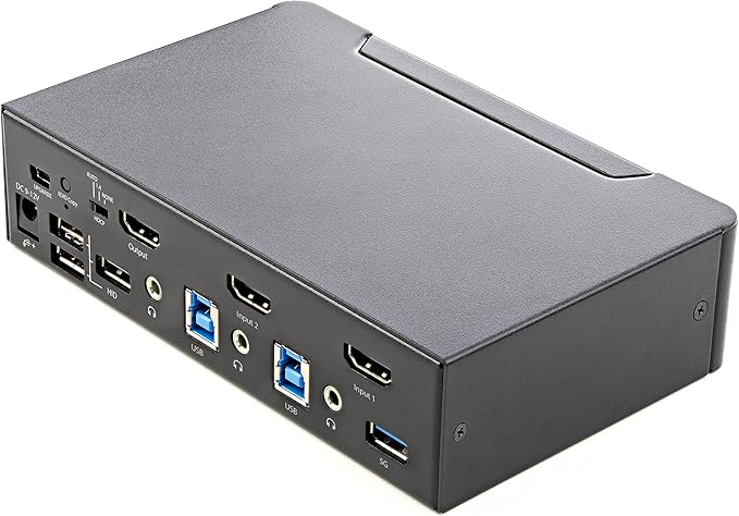 StarTech.com 2 Port HDMI KVM Switch - Single Monitor 4K 60Hz Ultra HD HDR - Desktop HDMI 2.0 KVM Switch with 2 Port USB 3.0 Hub (5Gbps) and 4X USB 2.0 HID Audio - Hotkey Switching - TAA