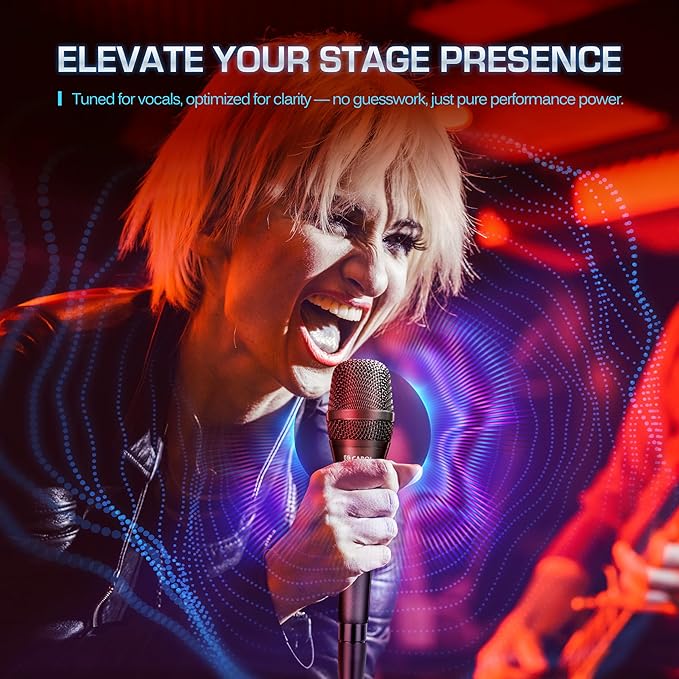 CAROL AC-910 XLR Wired Vocal Microphone – Dynamic Cardioid Mic with Dual-Engine AHNC Noise Cancelling Tech for Singing Karaoke Stage &amp Studio Includes Microphone Mic Clip &amp 14.8ft XLR Cabl