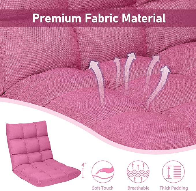 MAT EXPERT 14-Position Floor Chair Floor Gaming Chair w/Resilience Sponge Alloy Steel Frame Padded Bed Couch Recliner Floor Chair with Back Support for Reading Meditating (Pink)