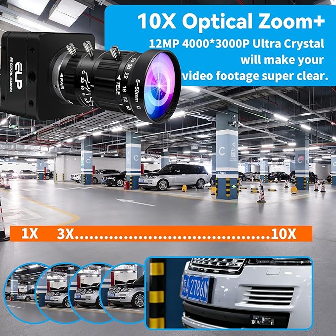 ELP High Speed 4K 60FPS USB Camera Manual Zoom Webcam for Computer Mini UVC 2160P USB3.0/2.0 Lightburn Cameras for Windows Linux Mac Pi 5-50mm 10X Varifocal IMX678 Web Cam for Laptop Jetson Nano