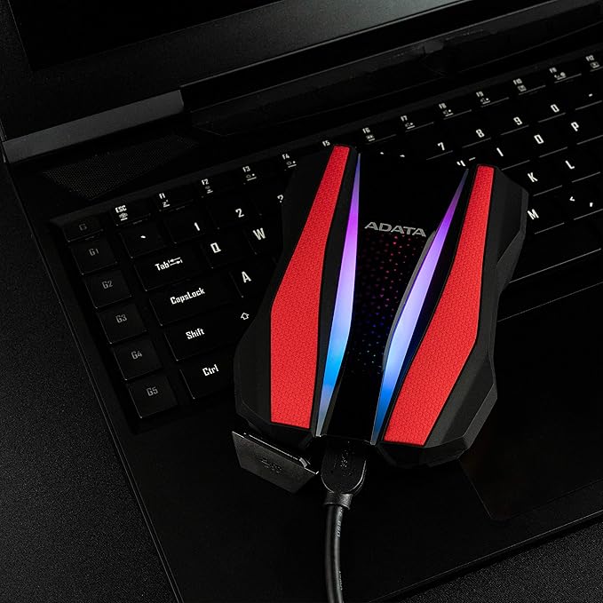 ADATA Durable Series HD770G RGB 2TB Red External USB 3.1 Portable Hard Drive Compatible with Xbox and PS4 (AHD770G-2TU32G1-CRD)