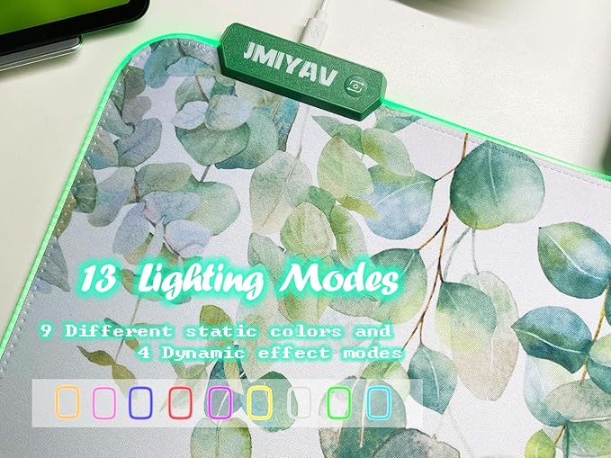 JMIYAV Green RGB Gaming Mouse Pad 31.5x12 Inch PC XL Large Glowing Led Light Up Desk Pad Non-Slip Rubber Base Computer Cute Mousepad Mat Desk Accessories Gaming Setup Spring Willow