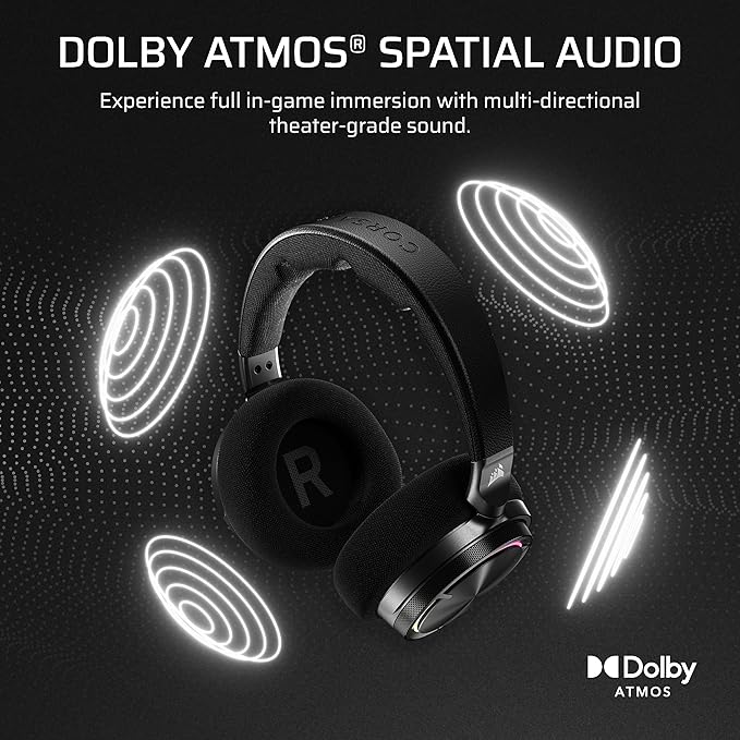 Corsair Virtuoso MAX Wireless Gaming Headset – Dolby Atmos Active Noise Cancelling Sonarworks SoundID Simultaneous 2.4GHz Wireless &amp Bluetooth 50mm Graphene Drivers PC Mac PS5/PS4 – Carbon