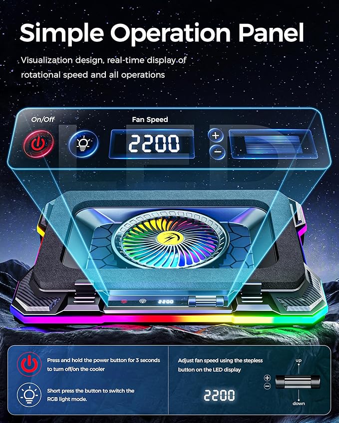 AICHESON Gaming Laptop Cooling Pad with Full RGB Lights Powerful Cooler Fan Stand for 15-19 inch Gamer Laptops and PC Computers