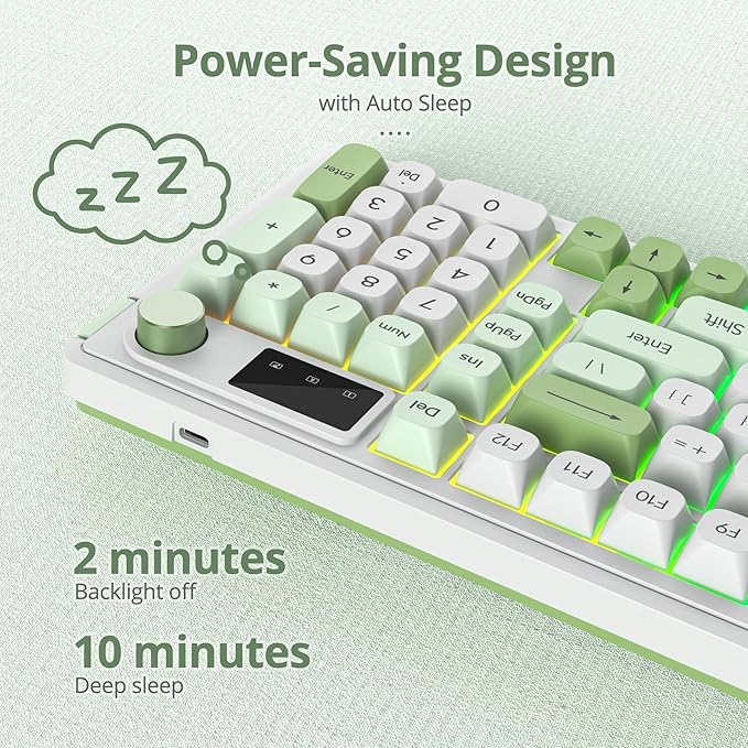 Owpkeenthy 96% Wireless Green Keyboard with Knob 98 Keys Silent Gasket Mouted Mechanical Feeling Membrane Gaming Keyboard 3-Mode Wired/Bluetooth 5.0/2.4G for Win/Mac(98 Green)