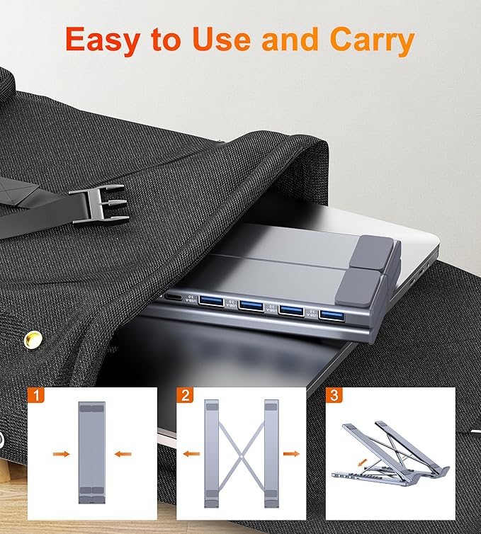 5-in-1 USB C Hub Adjustable Aluminum Laptop Stand 4-Port USB A 3.0 with 5Gbps Data Transfer USB C Hub Docking Station [Charging Not Supported] for MacBookPro/Air/Dell/HP/Lenovo