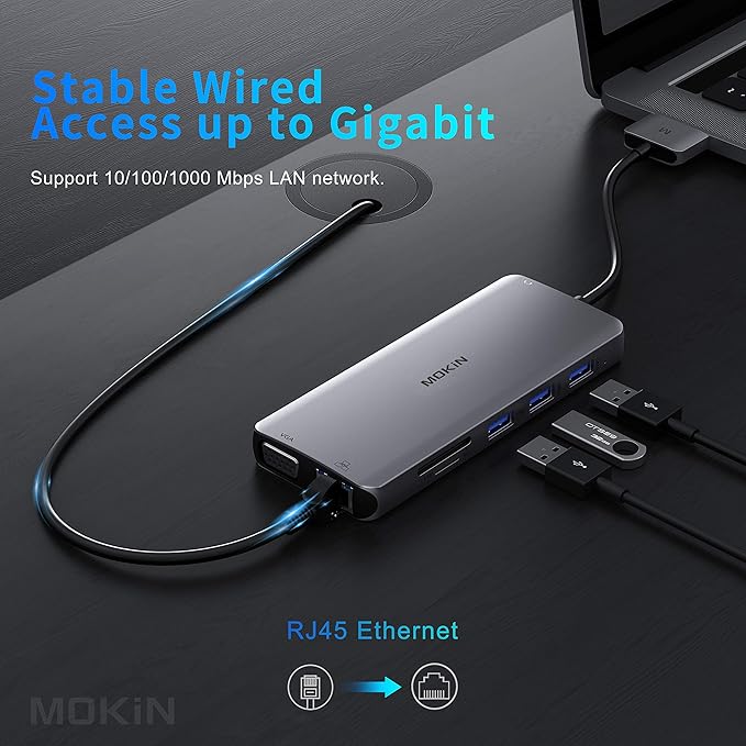 MacBook Pro Docking Station Dual Monitor HDMI Adapter12 in 1 USB C Adapters for MacBook Pro Air Mac HDMI Dock Dongle Dual USB C to DualHDMI VGA Ethernet AUX 4USB SD/TF100W PD