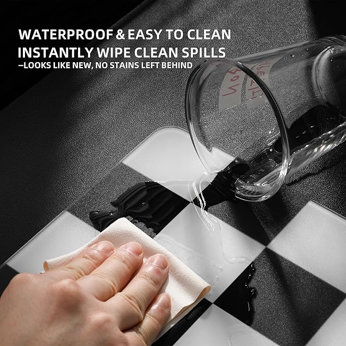 XVX Black &amp White Checkerboard Tempered Glass Gaming Mouse Pad Large Hard Mouse Mat 410mm×310mm Ultra-Smooth Glass Surface for Speed &amp Precision Control