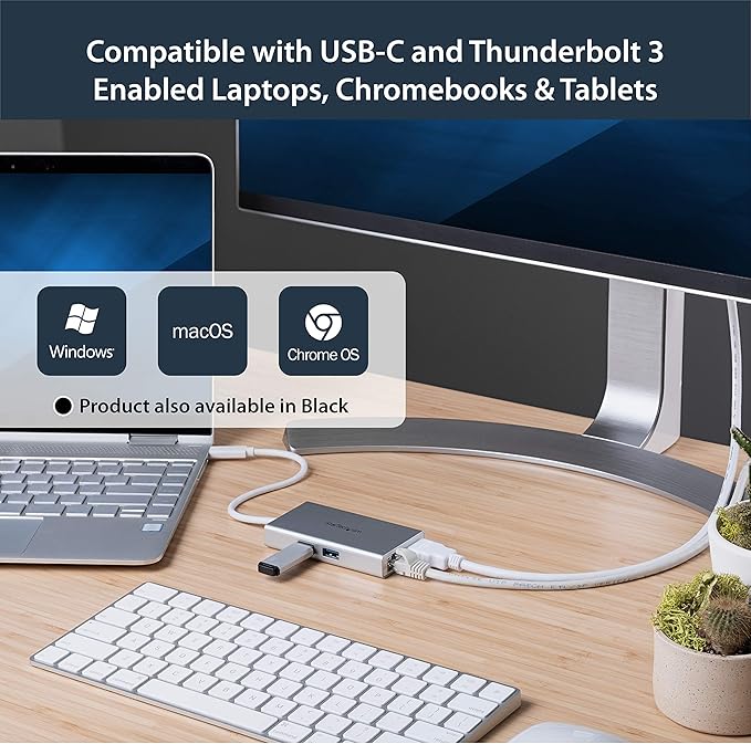 StarTech.com USB-C Multiport Adapter - USB-C Travel Docking Station w/ 4K HDMI - 60W Power Delivery Pass-Through GbE 2pt USB-A 3.0 Hub - Portable Mini USB Type-C Dock for Laptop - White TAA