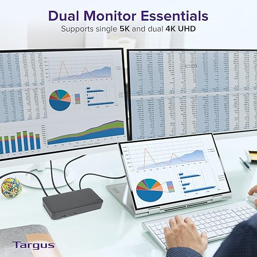 Targus Dual Monitor Universal USB-C DV4K DP Docking Station with 65W Power - Broad Compatibility with a Range of Hosts Devices Peripherals Laptops and Operating Systems (DOCK315USZ)