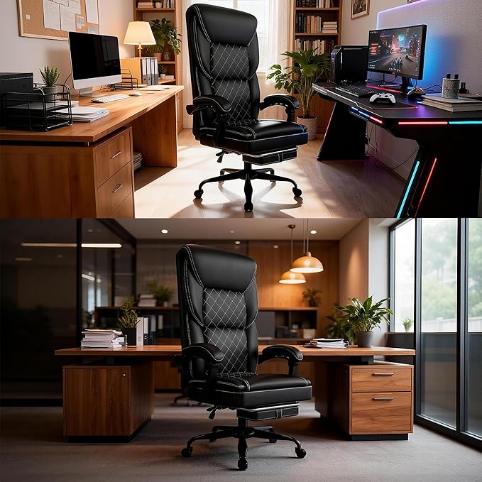 Gaming Chair Office Chair with Inflatable Lumbar Support Ergonomic Comfortable Wide Computer Chair with Footrest and Linked Soft Armrests High Back 3D Enveloping Seat Cushion