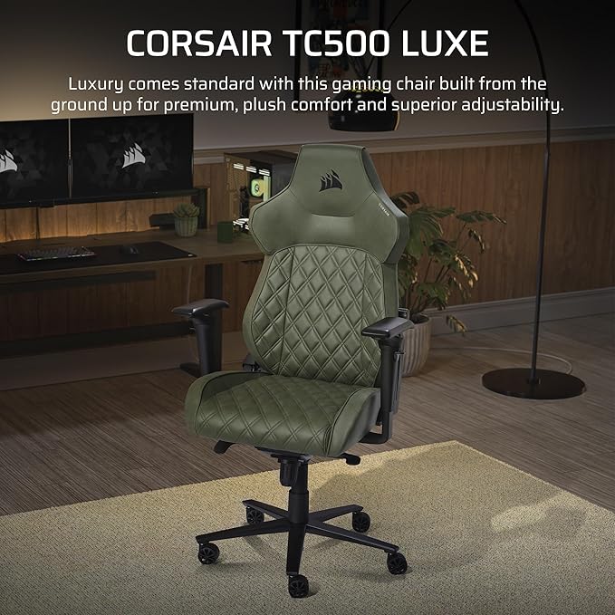 Corsair TC500 Luxe Gaming Chair – Premium Breathable Fabric – Wide Seat – Five-Way Adjustable Armrests – Adjustable Built-in Lumbar Support – 90-135 Degree Recline – Sherwood