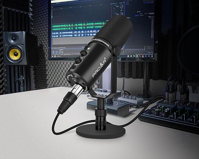 XLR/USB Dynamic MicrophonePC Computer Microphone for PodcastingVocal RecordingLive StreamingGamingVoice-OverAll Metal Professional Studio Mic Kit with Noise CancellingUSB-C Port