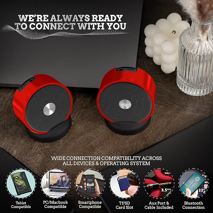Bluetooth Speaker Pair - TF SD Card 3.5 mm Audio Cable - Dual Pairing Bluetooth Speakers - Bluetooth Multiple Wireless Speakers - Mothers Day Gift For Mothers - Bluetooth Speaker Multiple Pairing Red