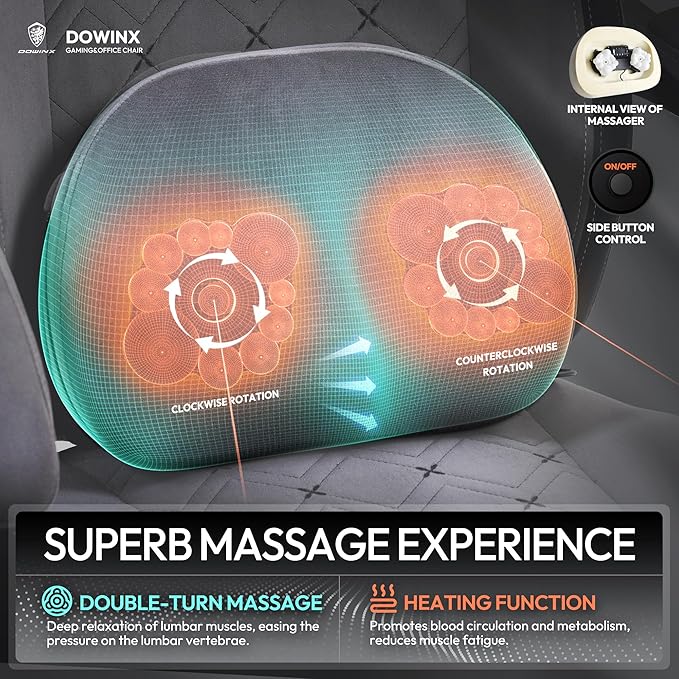 Dowinx Fabric Gaming Chair with Heated Massage Lumbar Support Gaming Chairs for Adults Big and Tall Gamer Chair with Pocket Spring Cushion and Footrest Ergonomic Recliner Computer Chair Grey