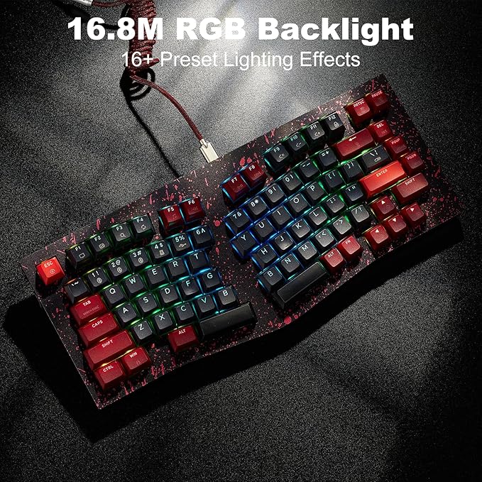 Hexgears F2 - Aluminum Custom Mechanical Keyboard Split Alice 83 Key Layout Ergonomic Keyboard Hot Swappable Creamy Linear Switch BT5.0/2.4GHz/USB-C RGB Backlit for Win/Mac (Burgundy)