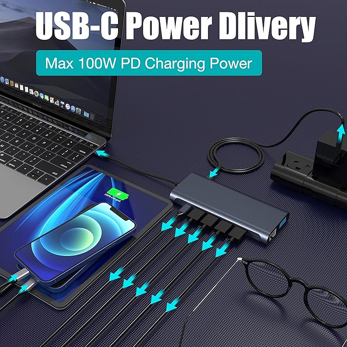 USB C Docking Station Hub (13 -in-1) with 2 X 4K HDMI Ethernet VGAAudio USB3.0 TF/SD Dongle Docking Station Compatible for MacBook iPad Pro Dell Hp Lenovo