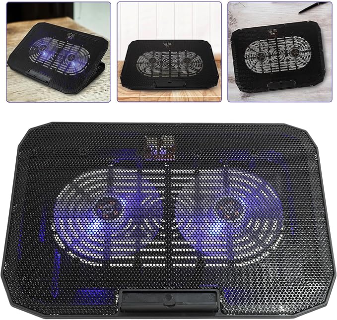DOITOOL Laptop Cooling Pad Silent Cooling Fan Stand with Enlarged Base for Heat Dissipation Black Desktop Laptop Rack Suitable for Office and Home Use