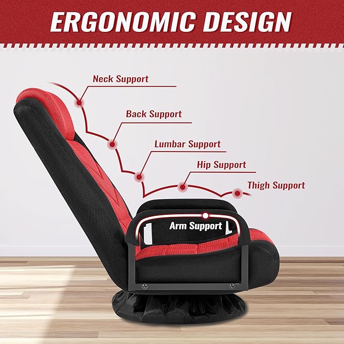 Yaheetech Floor Gaming Chair Swivel Video Game Chair Multipurpose Lazy Lounger Couch for Playing Games TV Reading with 6 Adjustable Position Side Pocket Armrest Handles