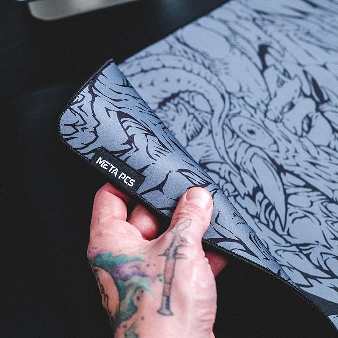 META PCS - Hyperbeast Extended Gaming Mousepad - Full Desk Coverage - Smooth Polyester - Anti-Slip Rubber Durable - Waterproof | Black/Grey