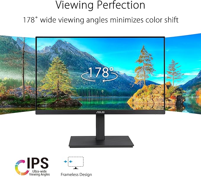 ASUS 24” 1080P Monitor (VA24EQSB) - Full HD IPS 75Hz Built-in Speakers Eye Care Low Blue Light Flicker Free VESA Mountable Height Adjustment Frameless DisplayPort HDMI VGA USB HubBlack