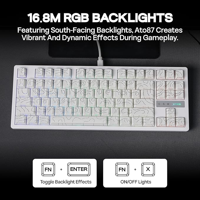 MechLands VTER ATO87 HE Magnetic Gaming Keyboard with Adjustable Actuation Hall Effect Keyboard with 0.125ms Latency 8K Polling Rate 87-Key Hot-Swappable RGB Customizable Keys (White)
