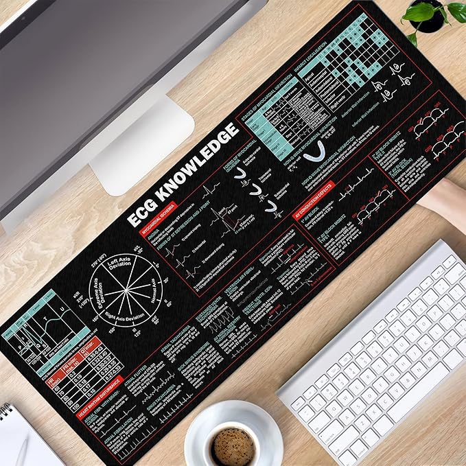 ECG Mouse Pad for Nurses Cardiology Cheat Sheet EKG Reference Guide for Medical Students RN Gift ICU Desk Accessory Essential Computer Accessories for Study Work and Reference Purposes NNA