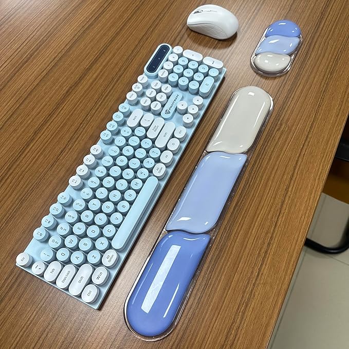 Upgrade Keyboard Wrist Rest Set Gel Keyboard Wrist Support Mousepad Ergonomic Mouse Wrist Mat for Computer Laptop Home Office Blue Color Block