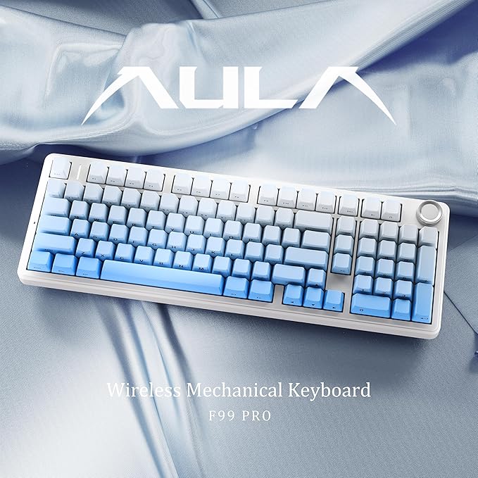 x Aula F99 Pro 99% Mechanical Gaming Keyboard – Wireless Bluetooth 2.4Ghz RF USB-C Wired Keyboard with RGB Backlit Hot-Swappable Pre-lubed Linear Switches PBT Keycaps Numpad Volume Knob
