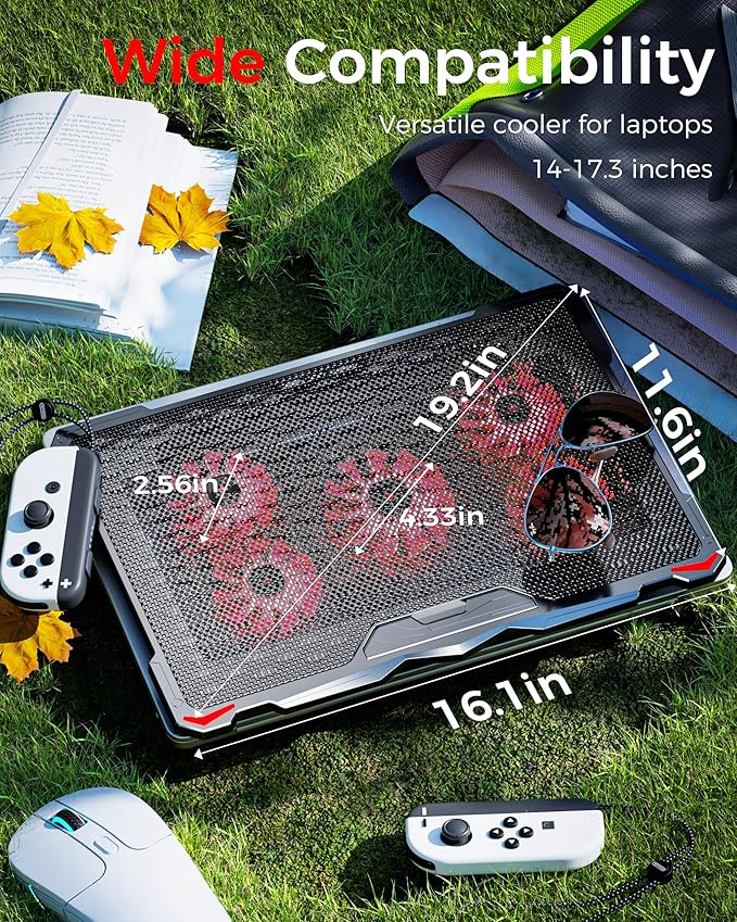 AICHESON Laptop Cooling Pad for 17.3 Notebook Red 5 Fans