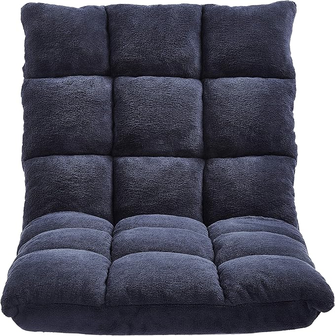 Amazon Basics Adjustable 14-Position Memory Foam Gaming Floor Chair with Back Support Portable Reclining Lay Flat 41.3D x 21.3W x 6H Navy
