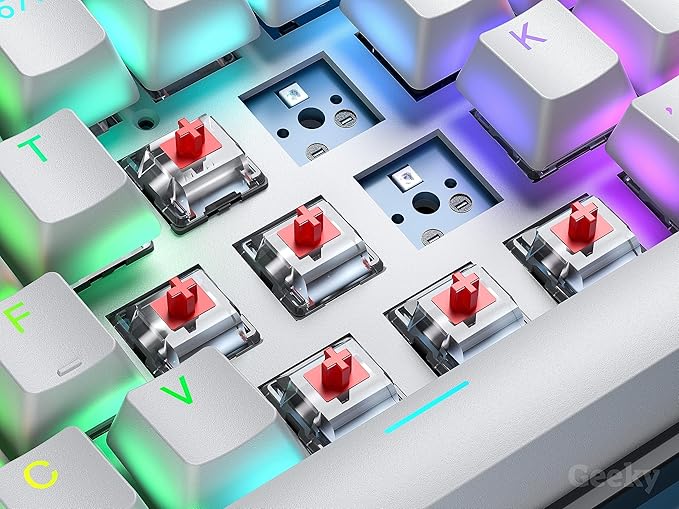 Geeky GK65 65% | Hot Swappable Mechanical Gaming Keyboard | 68 Keys Multi Color RGB LED Backlit for PC/Mac Gamer | ANSI US American Layout (Black Mechanical Red)