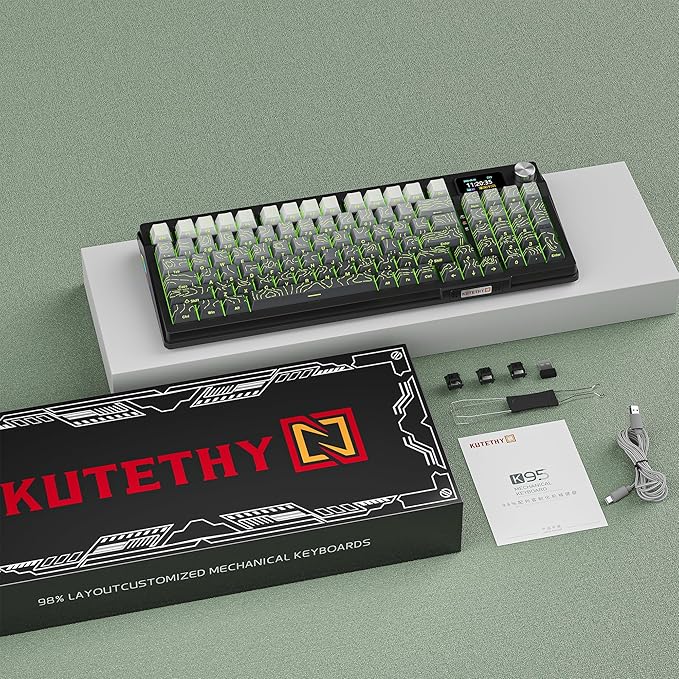 KUTETHY Wireless Mechanical KeyboardSmart Display &amp KnobTri-Mode BT5.0/2.4GHz/USB-CHot Swappable Pre-lubed Linear SwitchesContour keycapsRGB Backlit Gaming Keyboard (Ghost Switches)