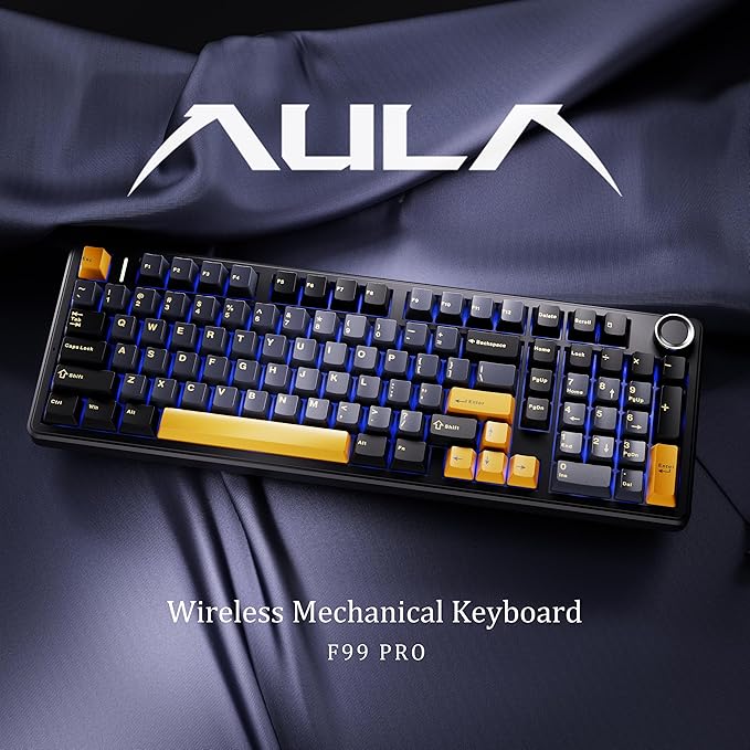 x Aula F99 Pro 99% Mechanical Gaming Keyboard – Wireless Bluetooth 2.4Ghz RF USB-C Wired Keyboard with RGB Backlit Hot-Swappable Pre-lubed Linear Switches PBT Keycaps Numpad Volume Knob