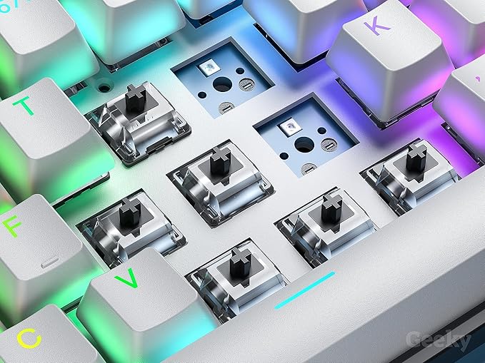 Geeky GK65 65% | Hot Swappable Mechanical Gaming Keyboard | 68 Keys Multi Color RGB LED Backlit for PC/Mac Gamer | ANSI US American Layout (White Mechanical Black)