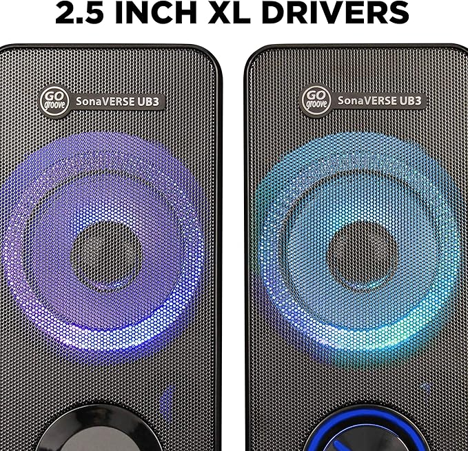 GOgroove UB3 Computer Speakers for Desktop and Laptop - Monitor Speakers with Loud Bass 2.5 Inch XL Drivers for 12W of Power Built-in Headphone and AUX Input Ports Computer Speakers for Desktop PC