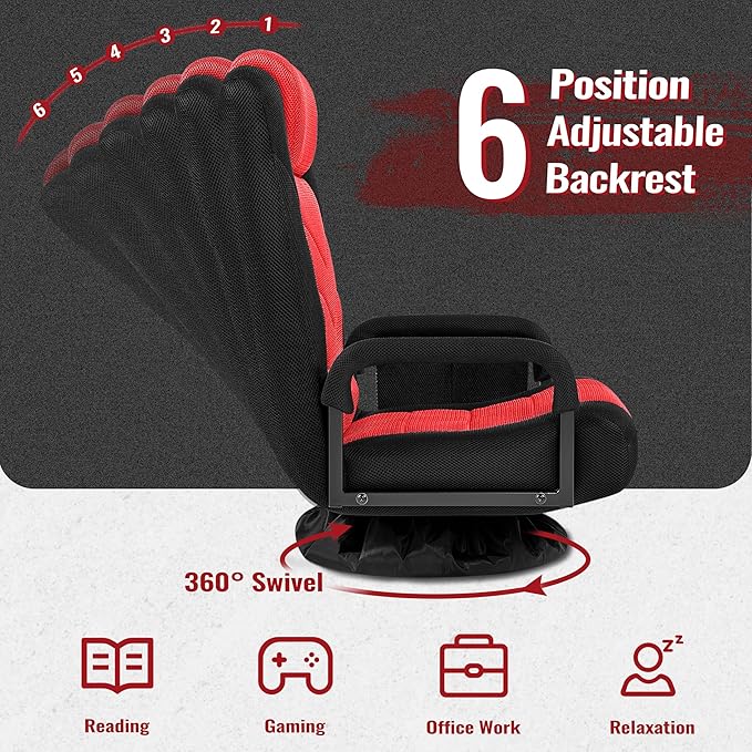 Yaheetech Floor Gaming Chair Swivel Video Game Chair Multipurpose Lazy Lounger Couch for Playing Games TV Reading with 6 Adjustable Position Side Pocket Armrest Handles