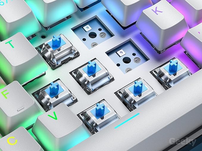 Geeky GK65 65% | Hot Swappable Mechanical Gaming Keyboard | 68 Keys Multi Color RGB LED Backlit for PC/Mac Gamer | ANSI US American Layout (Black Mechanical Blue)