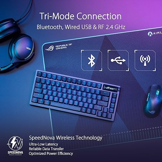 ASUS ROG Azoth Wireless Mechanical Gaming Keyboard – 75% TKL Tri-Mode Connectivity Hot Swappable Pre-lubed ROG NX Storm Clicky Switches PBT Keycaps RGB OLED Display PC/Mac Support - Black