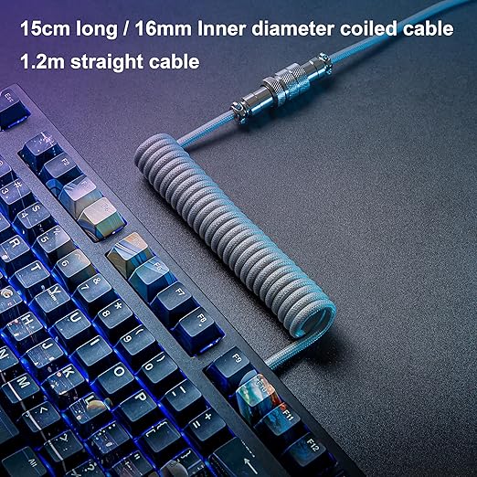 GUNMJO Pro Custom Premium Coiled USB C Cable for Gaming Keyboard Double-Sleeved Mechanical Keyboard Cable with Detachable Metal Aviator 1.5M USB-C to USB-A Marble Gray Color